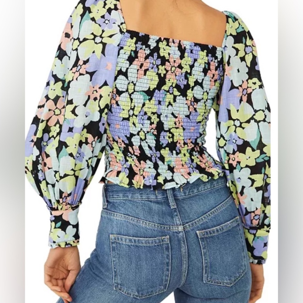 Free People Ariana Printed Floral Crop Top Boho Blouse Women’s Size Medium